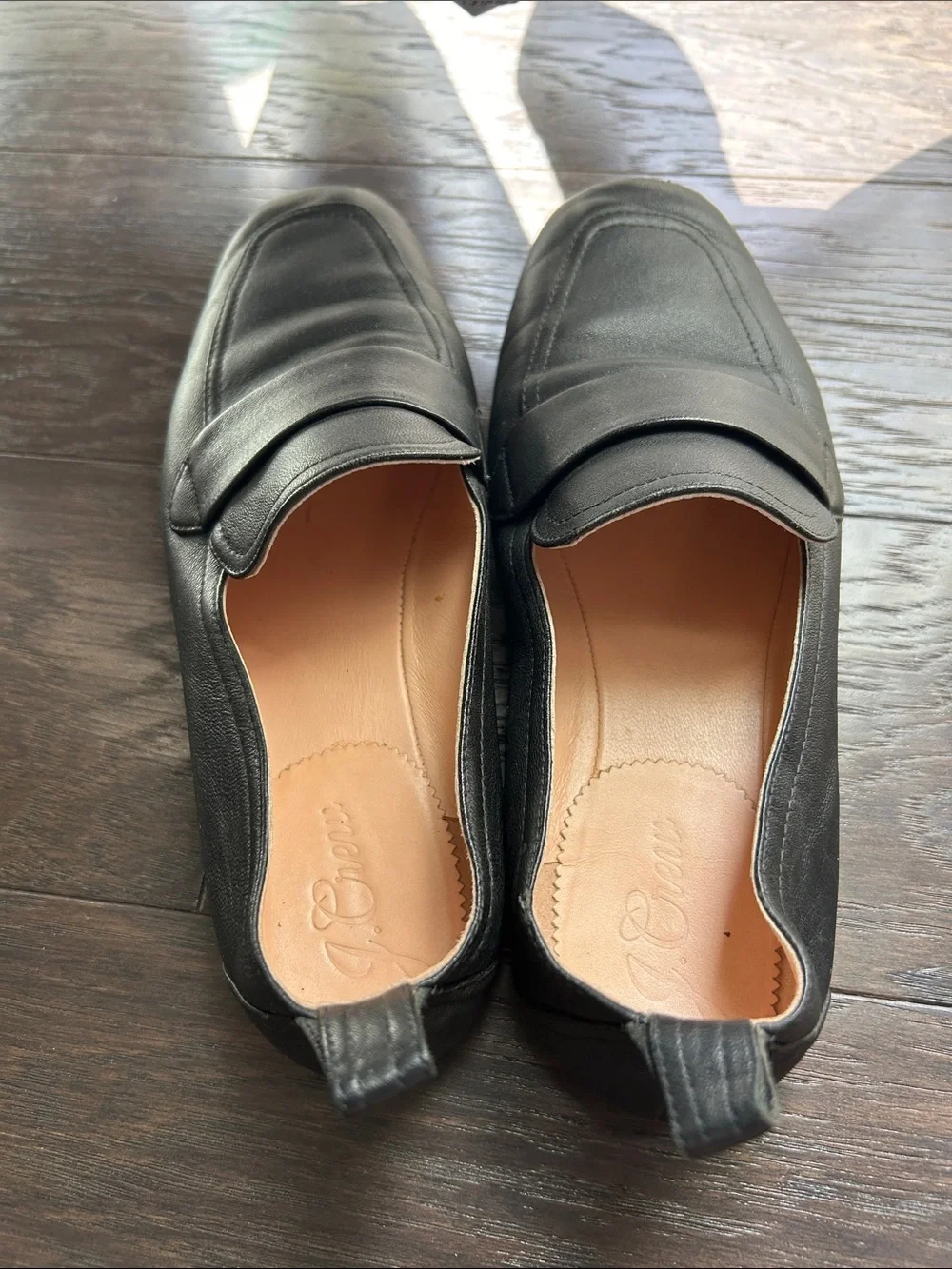 J Crew black leather loafers 6.5